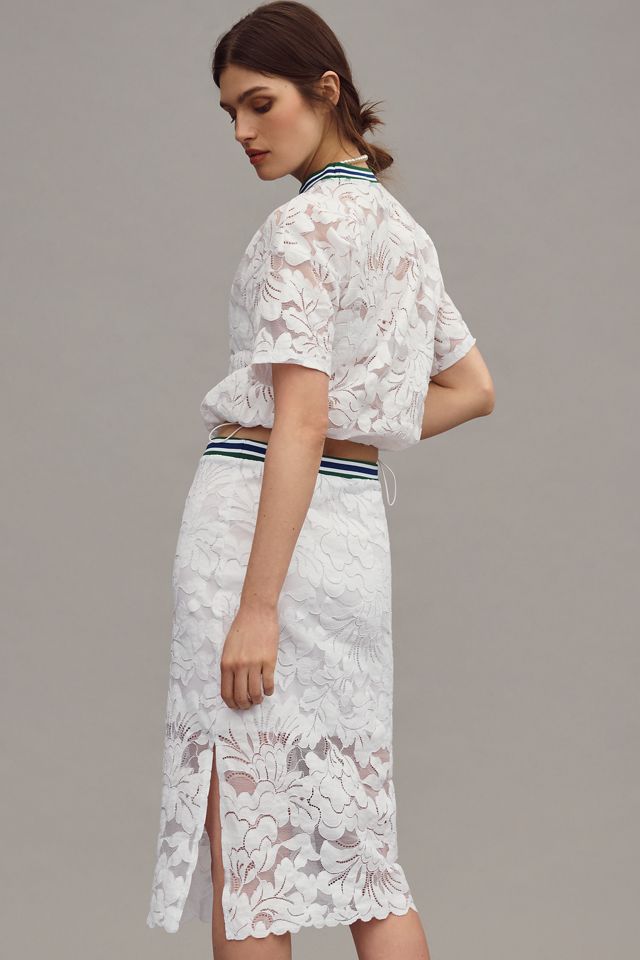 Maeve Sporty Striped Lace Midi Skirt #2