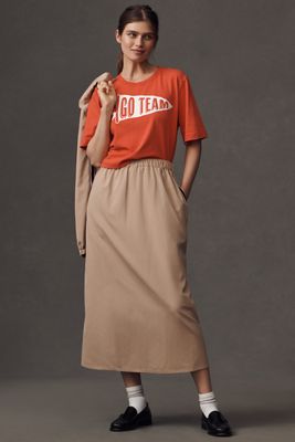Maeve Sporty Side-Stripe Pull-On Midi Skirt