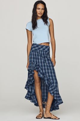 By Anthropologie Basque-Waist Ruffled High-Low Maxi Skirt