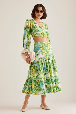 Nobody's Child Lemon-Print Midi Skirt