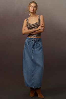 Shop Pilcro Barrel Denim Midi Skirt In Blue