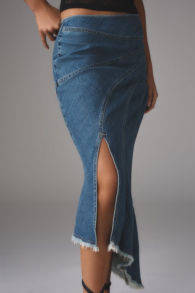 Pilcro Asymmetric Seamed Denim Midi Skirt #3