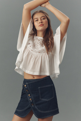 PILCRO REWORKED DENIM WRAP MINI SKIRT 