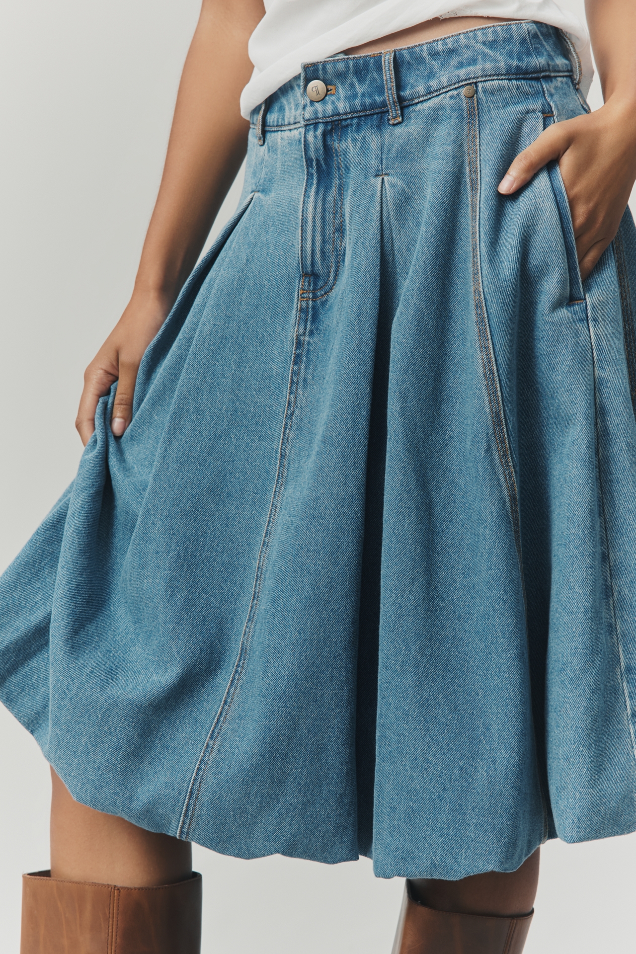Pilcro Bubble Denim Knee-Length Skirt