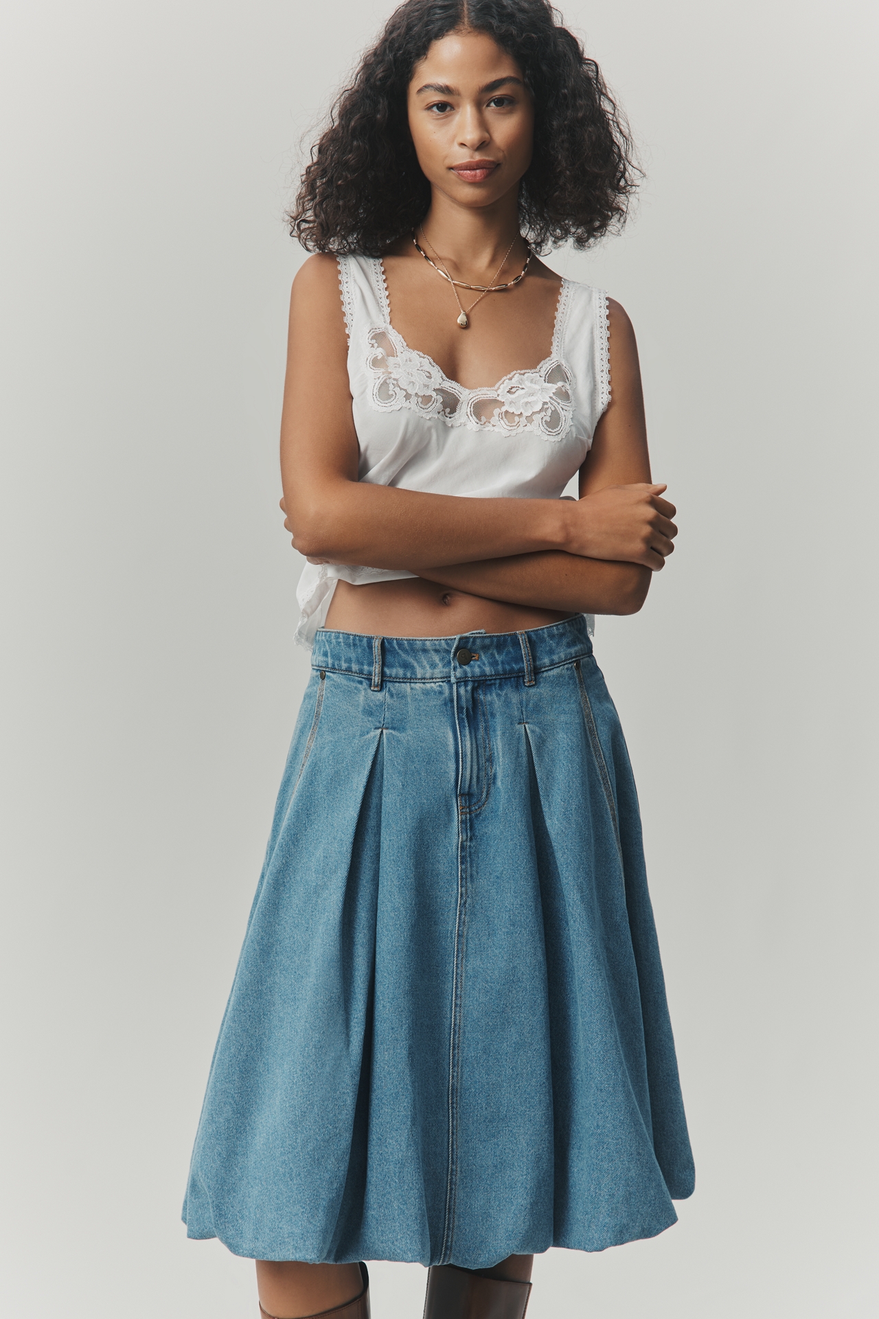 Pilcro Bubble Denim Knee-Length Skirt