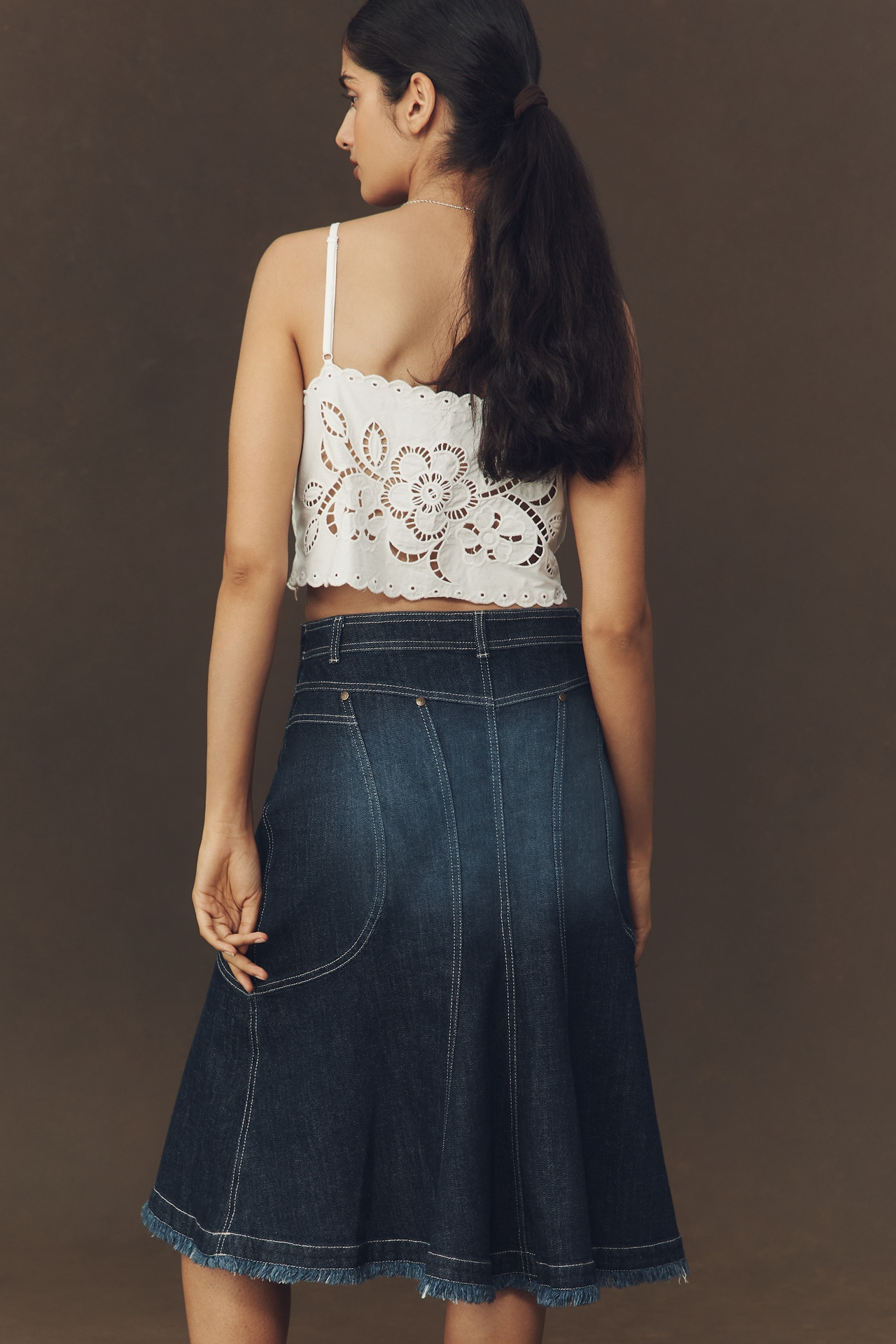 Pilcro Fluted Denim Midi Skirt