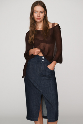 Pilcro Double Waist Denim Midi Skirt In Dark Wash