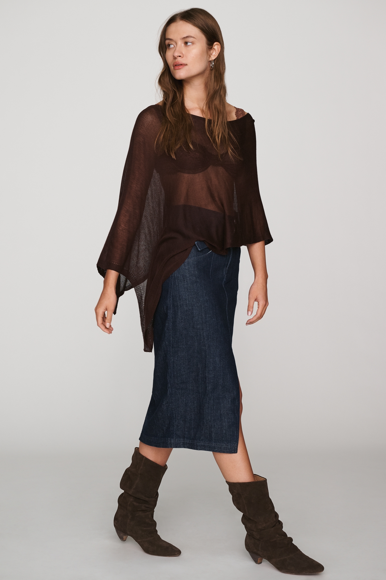 Pilcro Double Waist Denim Midi Skirt