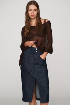 Pilcro Double Waist Denim Midi Skirt