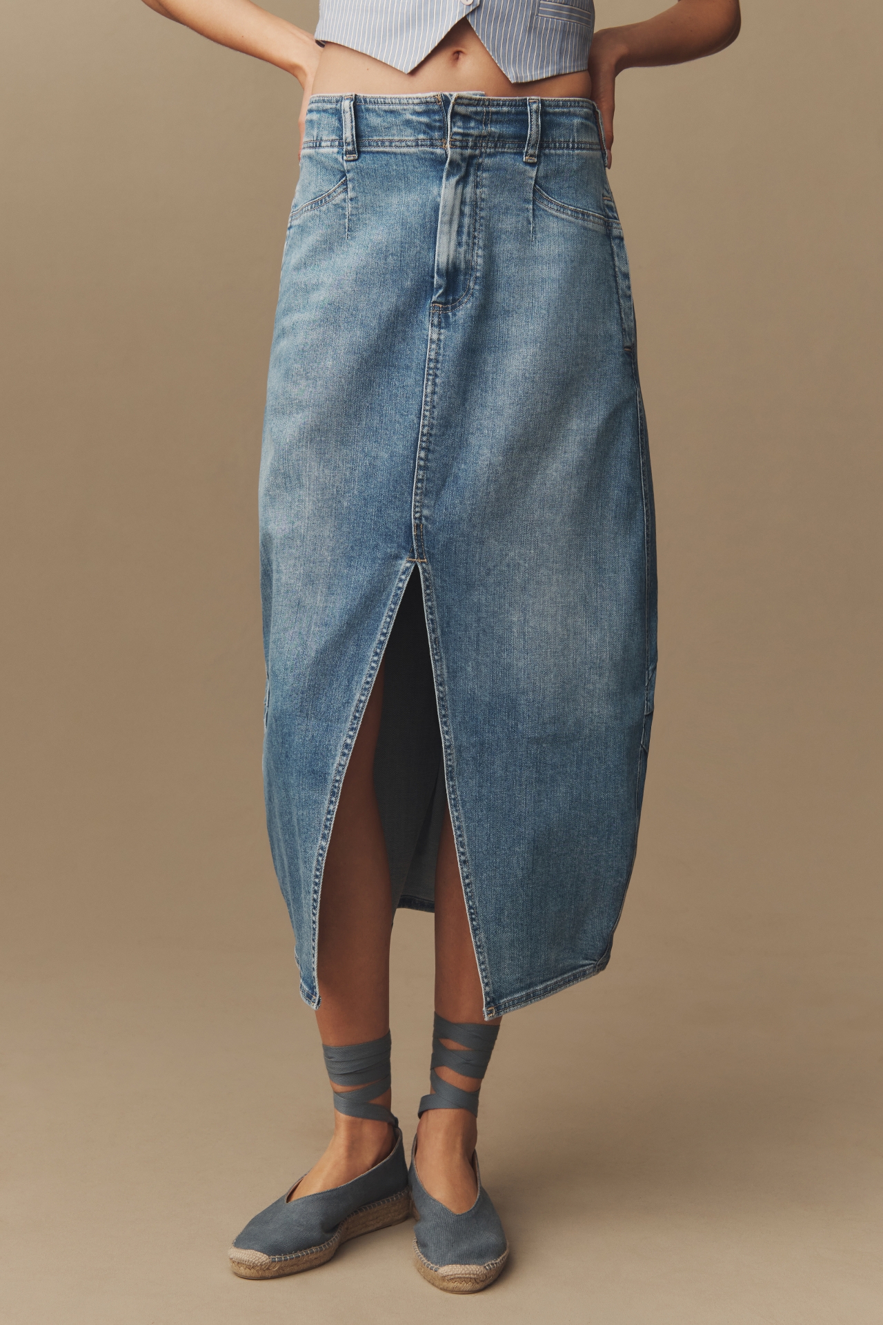 Pilcro Barrel Denim Midi Skirt