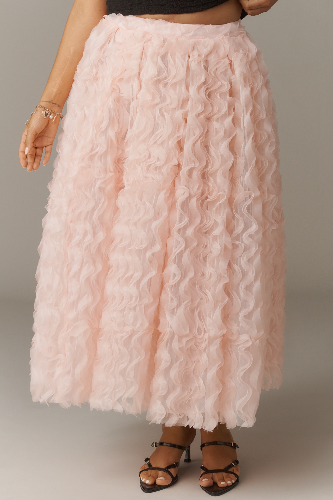 Eloquii Plus Textured Ruffled Tulle Midi Skirt