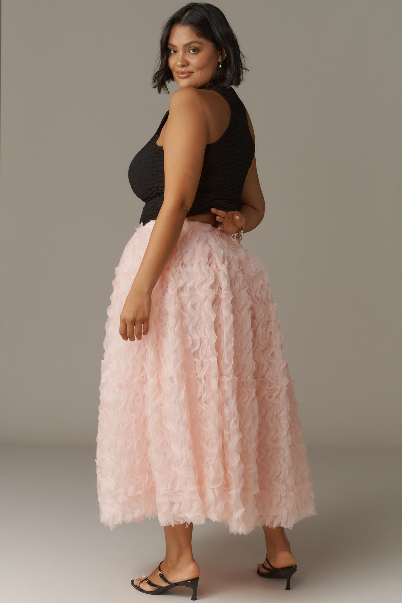 Eloquii Plus Textured Ruffled Tulle Midi Skirt