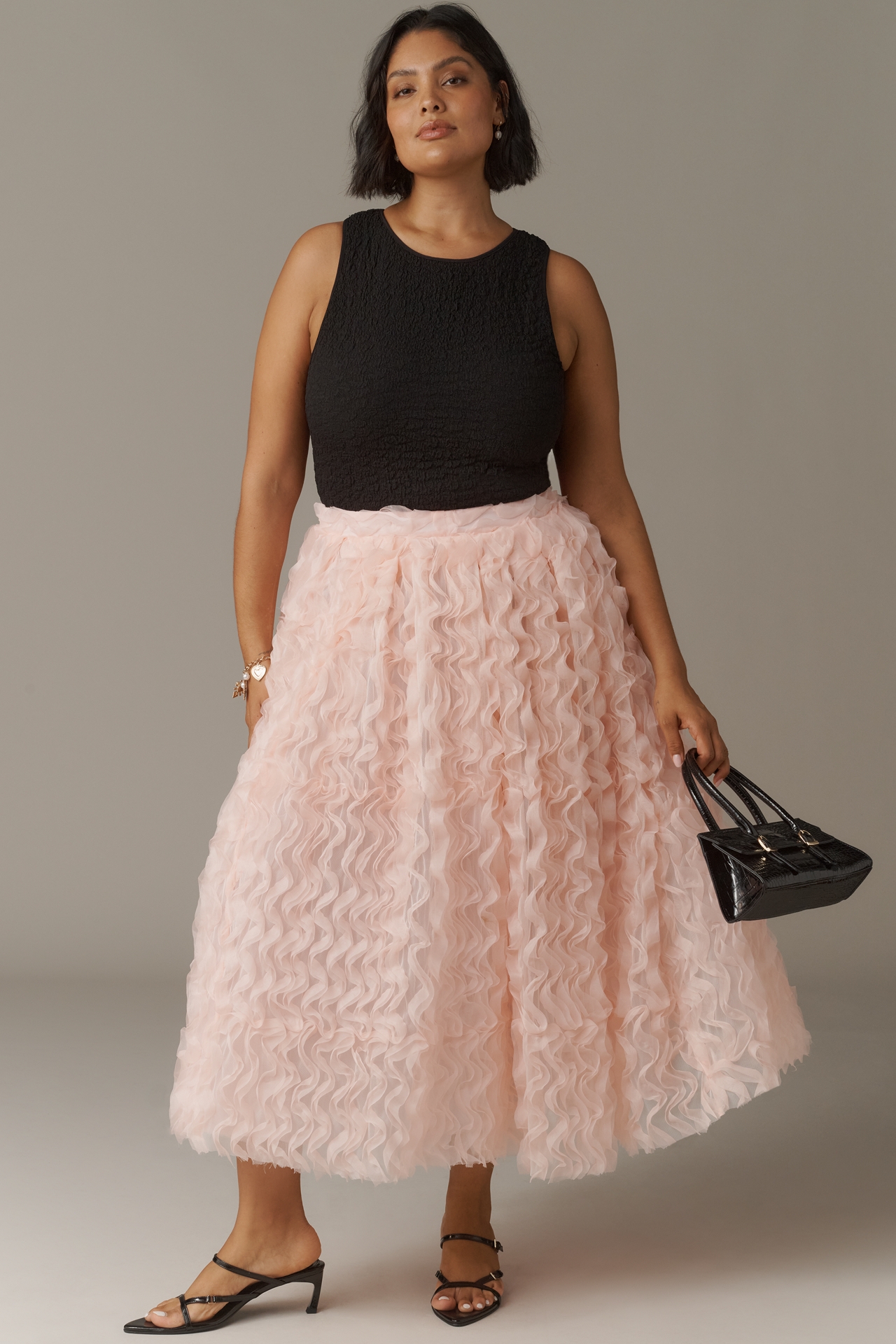 Eloquii Plus Textured Ruffled Tulle Midi Skirt