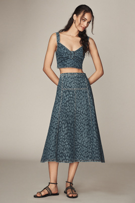 Baum Und Pferdgarten Saar Leopard Denim Midi Skirt In Blue