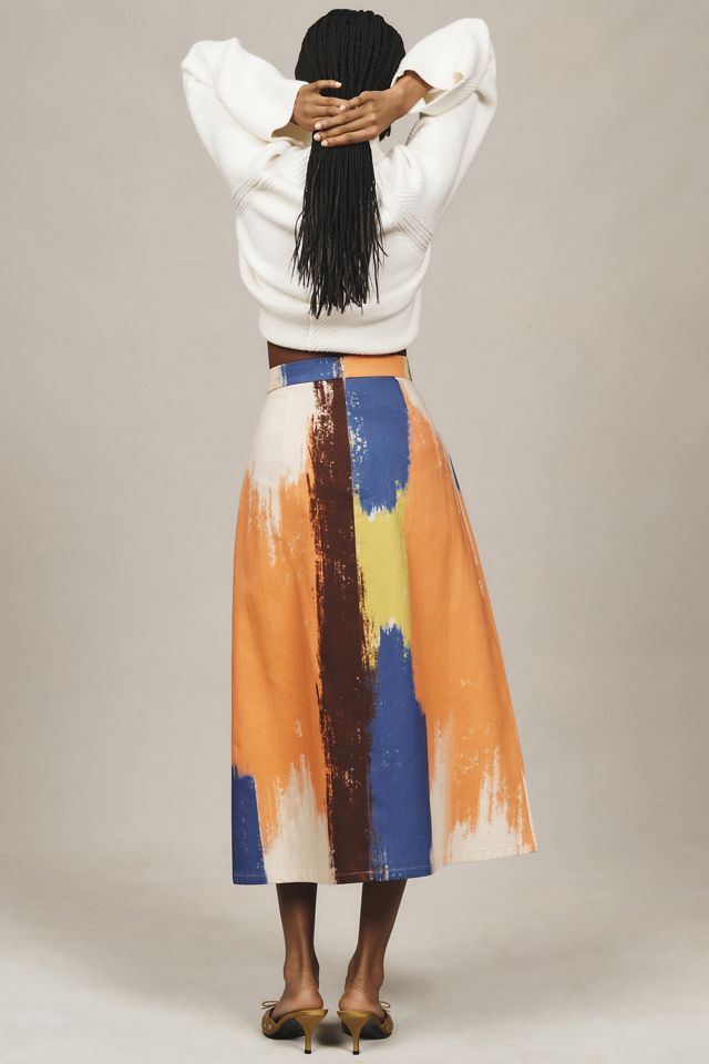 Mehtap Elaidi Brushstroke Printed Denim Midi Skirt #3