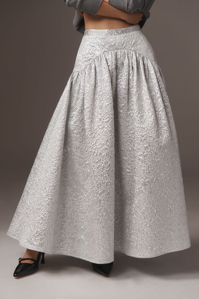 Mehtap Elaidi Silver Brocade Corset Maxi Skirt #2