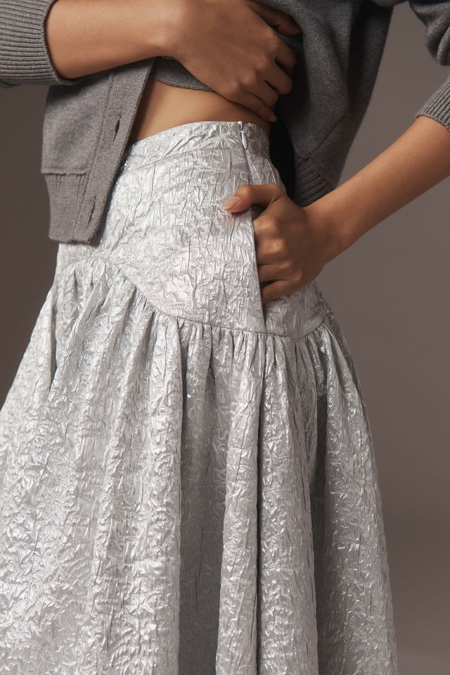 Mehtap Elaidi Silver Brocade Corset Maxi Skirt #3