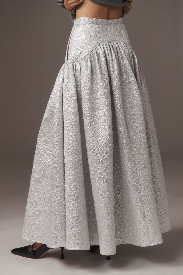 Mehtap Elaidi Silver Brocade Corset Maxi Skirt #4