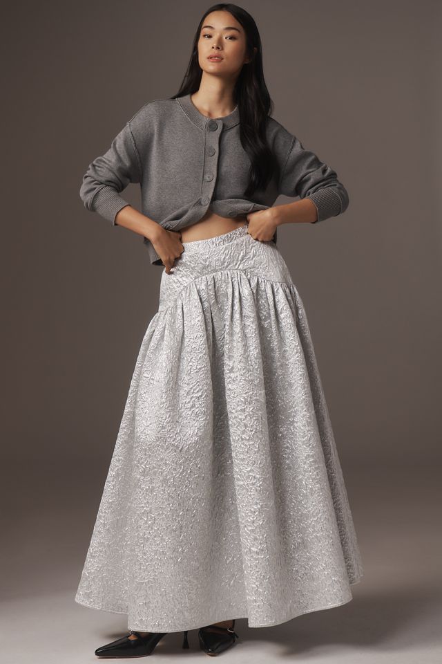 Mehtap Elaidi Silver Brocade Corset Maxi Skirt #1
