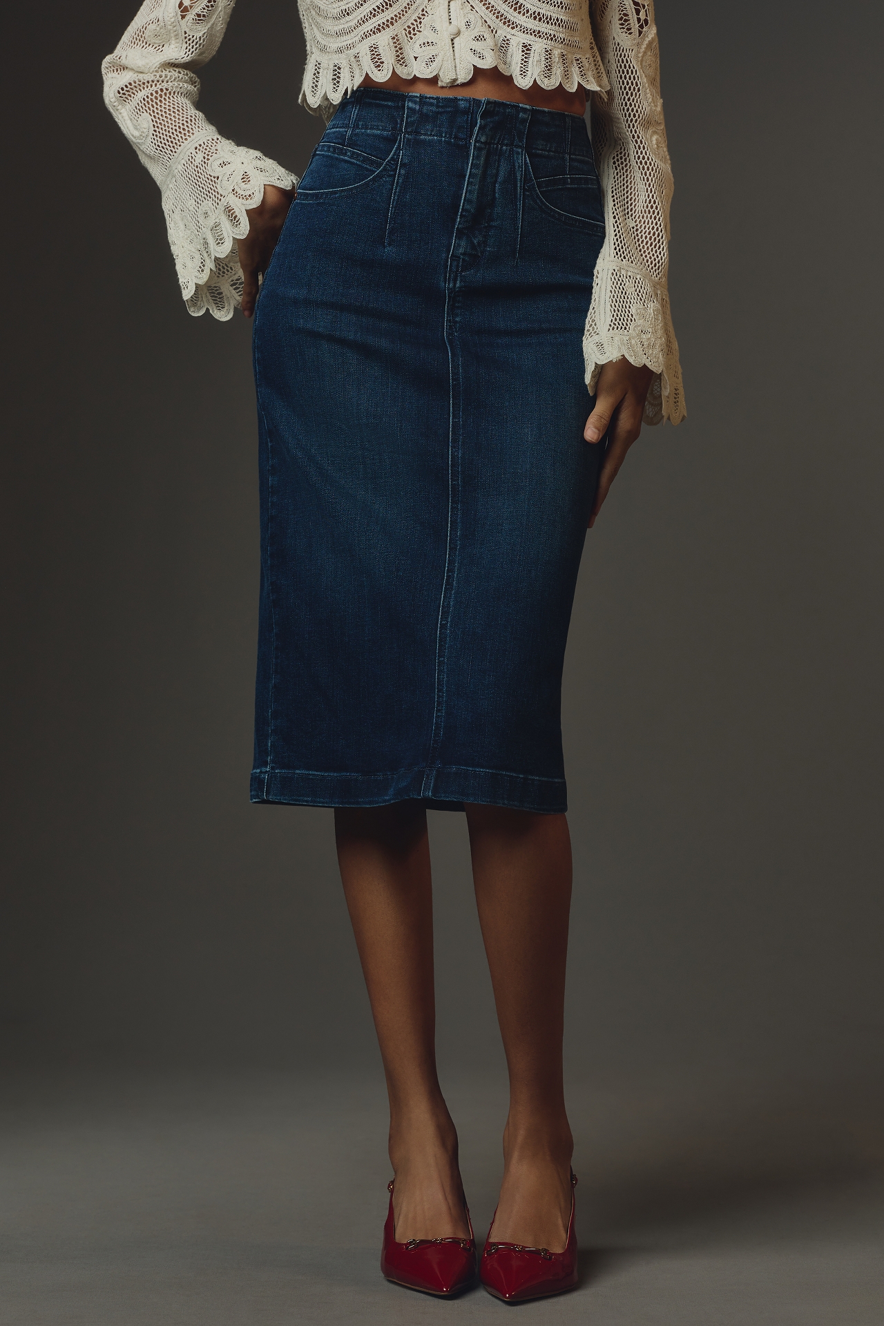 By Anthropologie Denim Midi Skirt