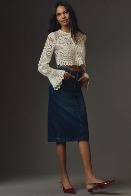 High waisted lace midi pencil outlet skirt