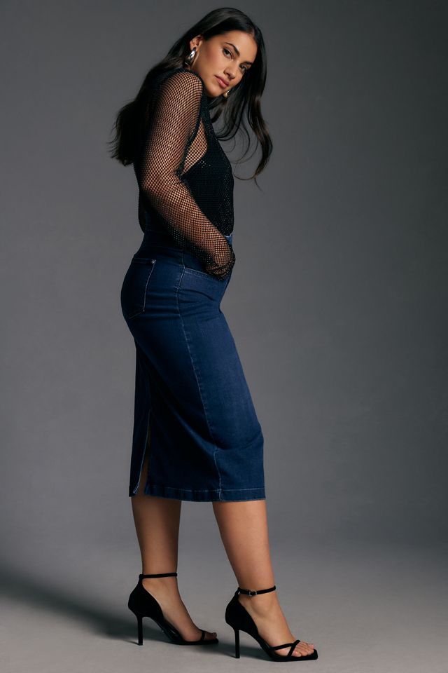 By Anthropologie Denim Midi Skirt #6