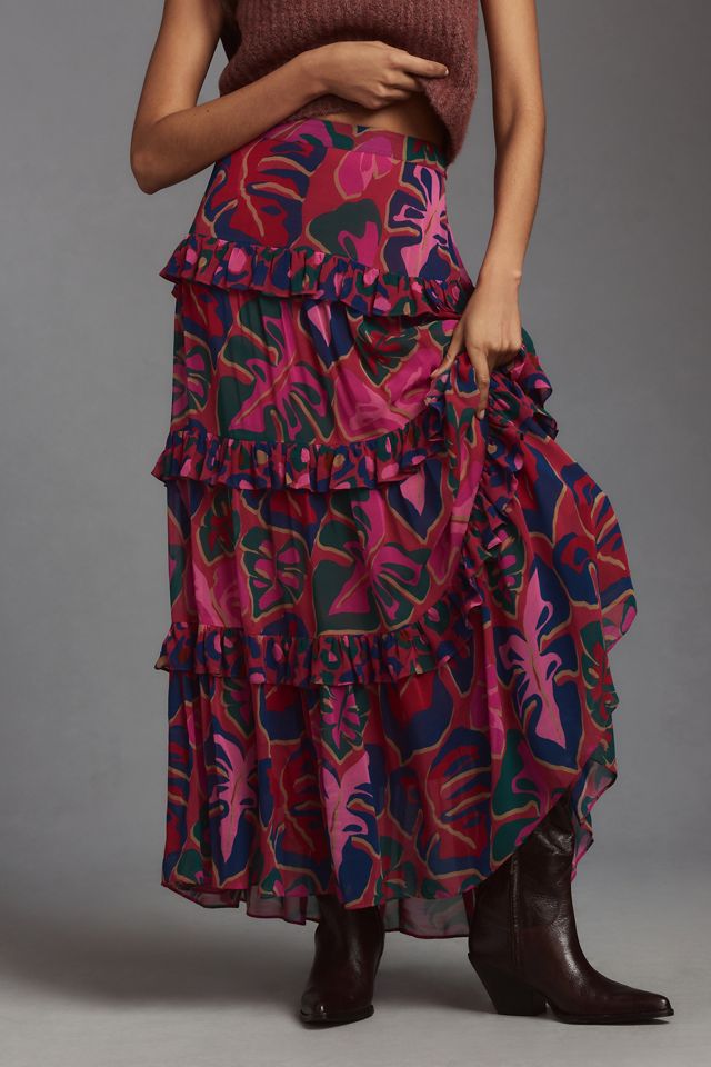 Farm Rio Tiered Printed Midi Skirt #1