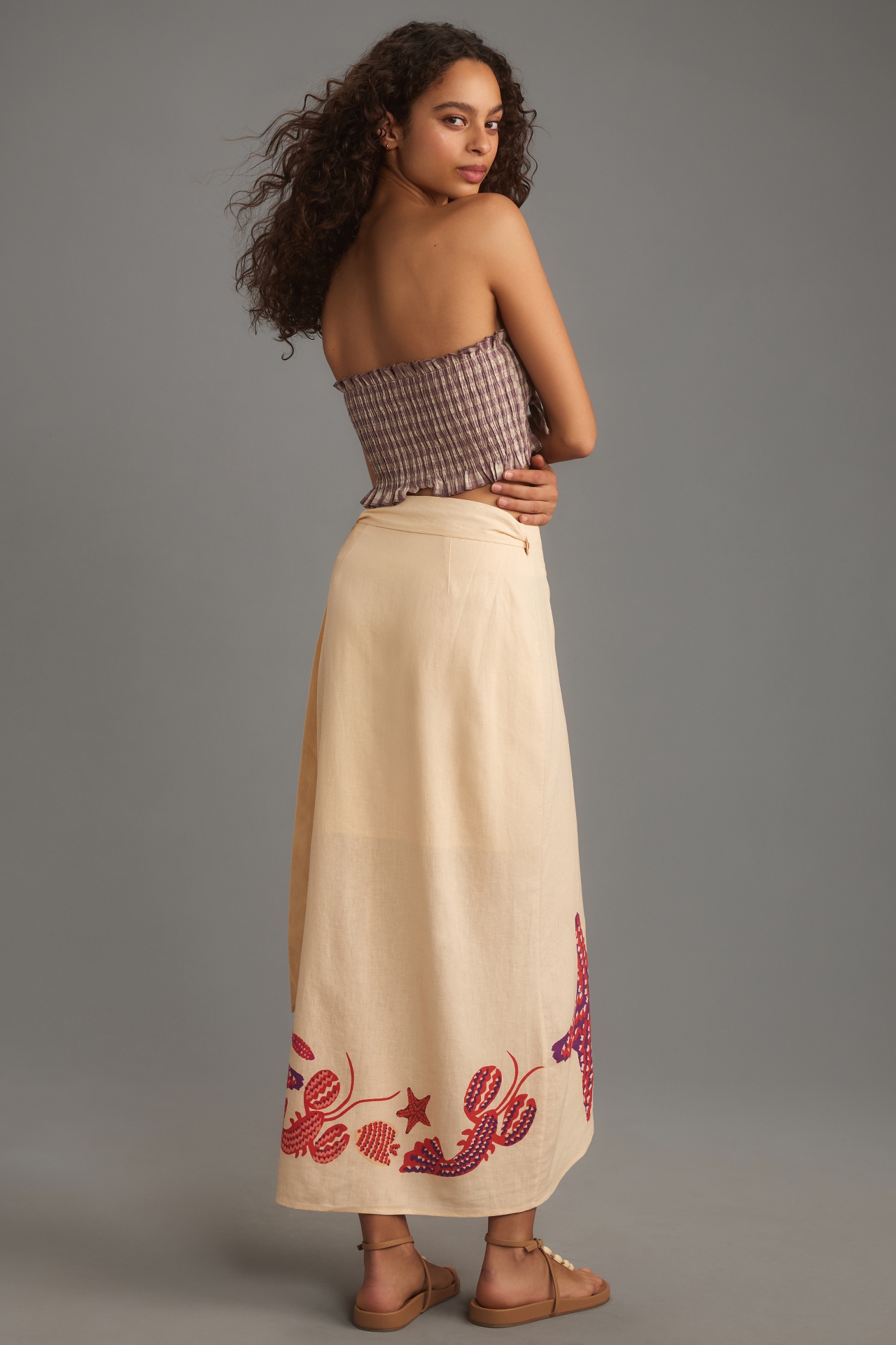 Farm Rio Linen Side-Tie Midi Skirt