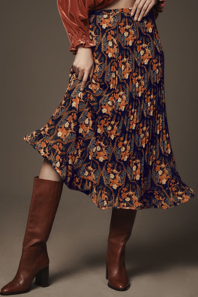 Farm Rio Pleated Crepe Midi Skirt #1