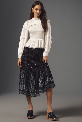 Floral Pleated Midi Skirt