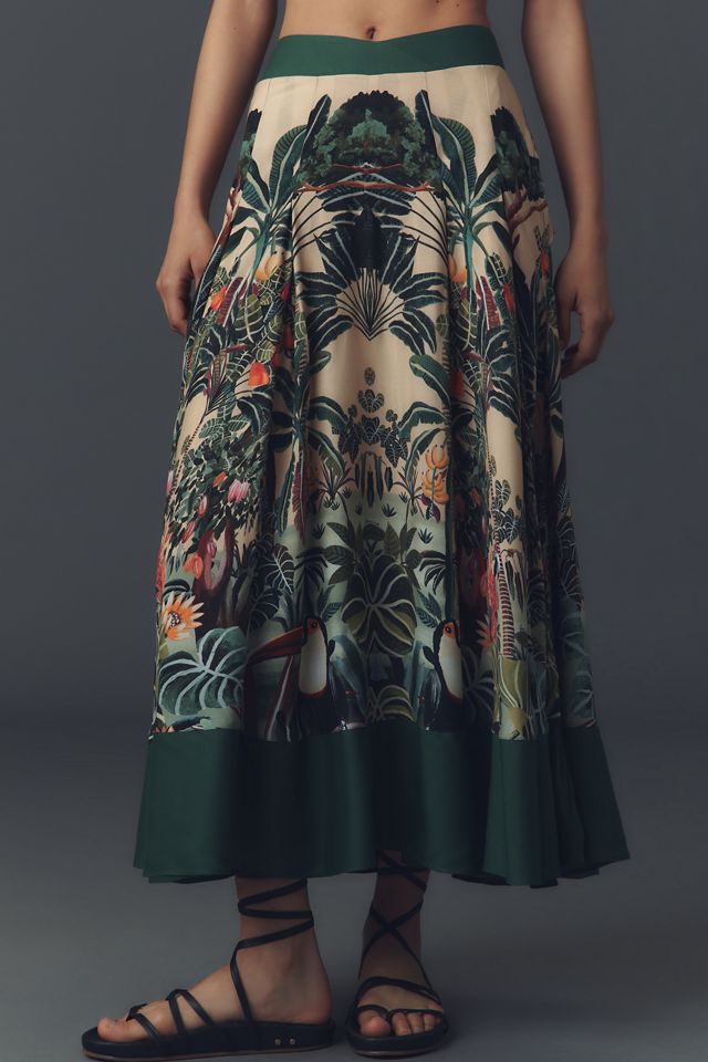 Farm Rio Jungle Print V-Waist Midi Skirt #1