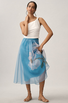 FARM RIO FLORAL ORGANZA MIDI SKIRT 
