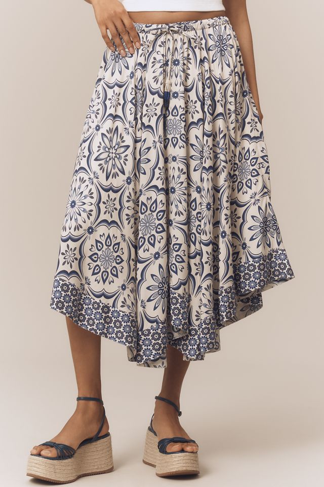 Farm Rio Curved-Hem Printed Midi Skirt #1