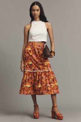 Farm Rio Tiered Flare-hem Printed Midi Skirt In Multi