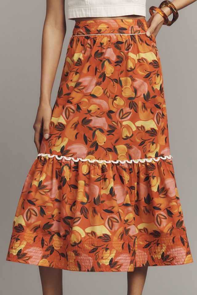 Farm Rio Tiered Flare-Hem Printed Midi Skirt #3