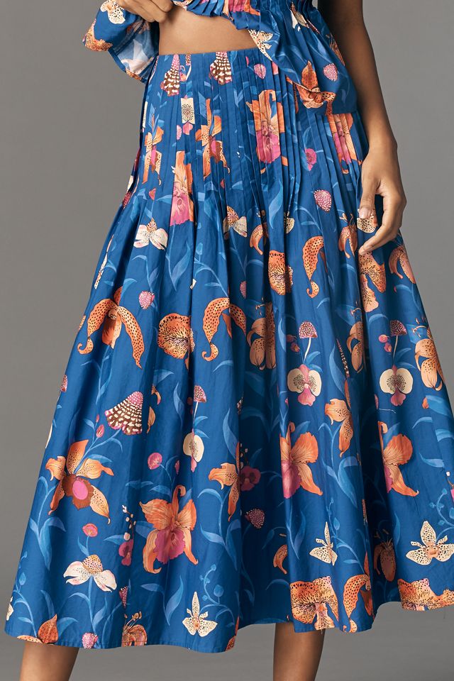 Farm Rio Pintuck Cotton Midi Skirt #1