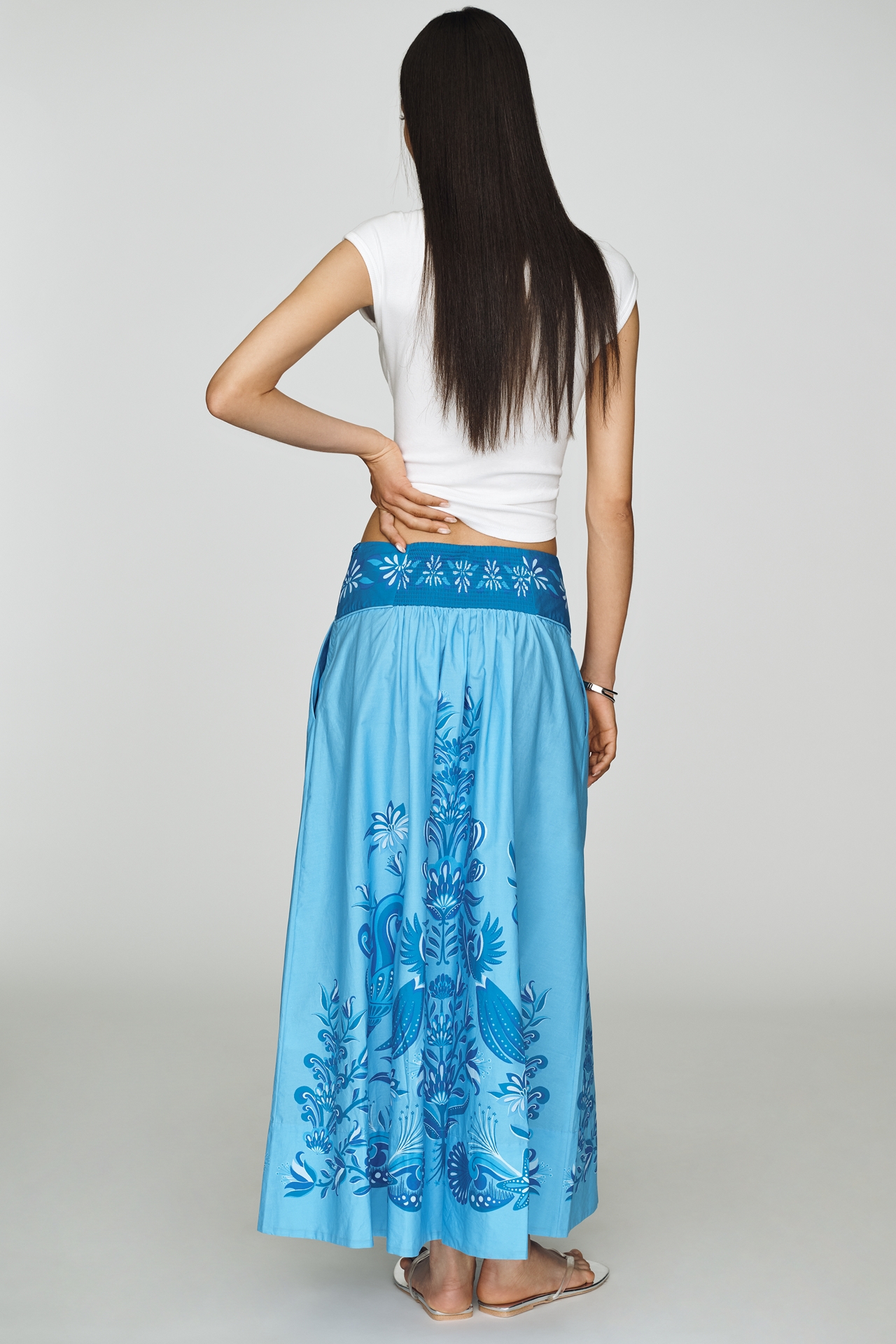 Farm Rio Printed Hibiscus Midi Skirt