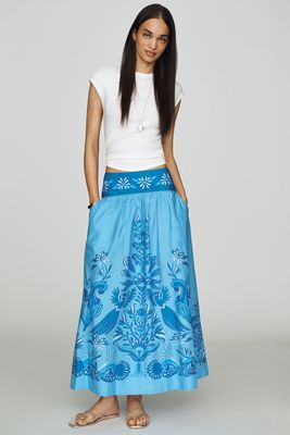 Farm Rio Printed Hibiscus Midi Skirt