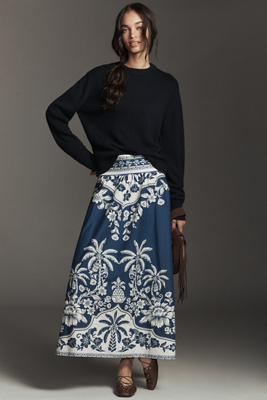 Farm Rio Printed Hibiscus Midi Skirt In Multi