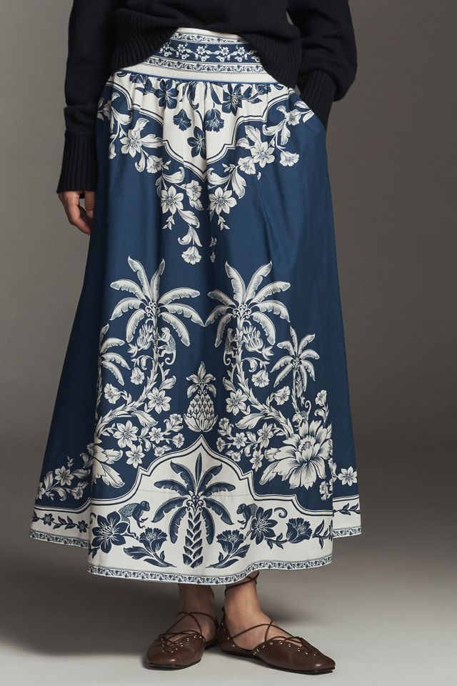 Farm Rio Printed Hibiscus Midi Skirt #1