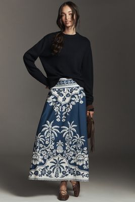 Farm Rio Printed Hibiscus Midi Skirt
