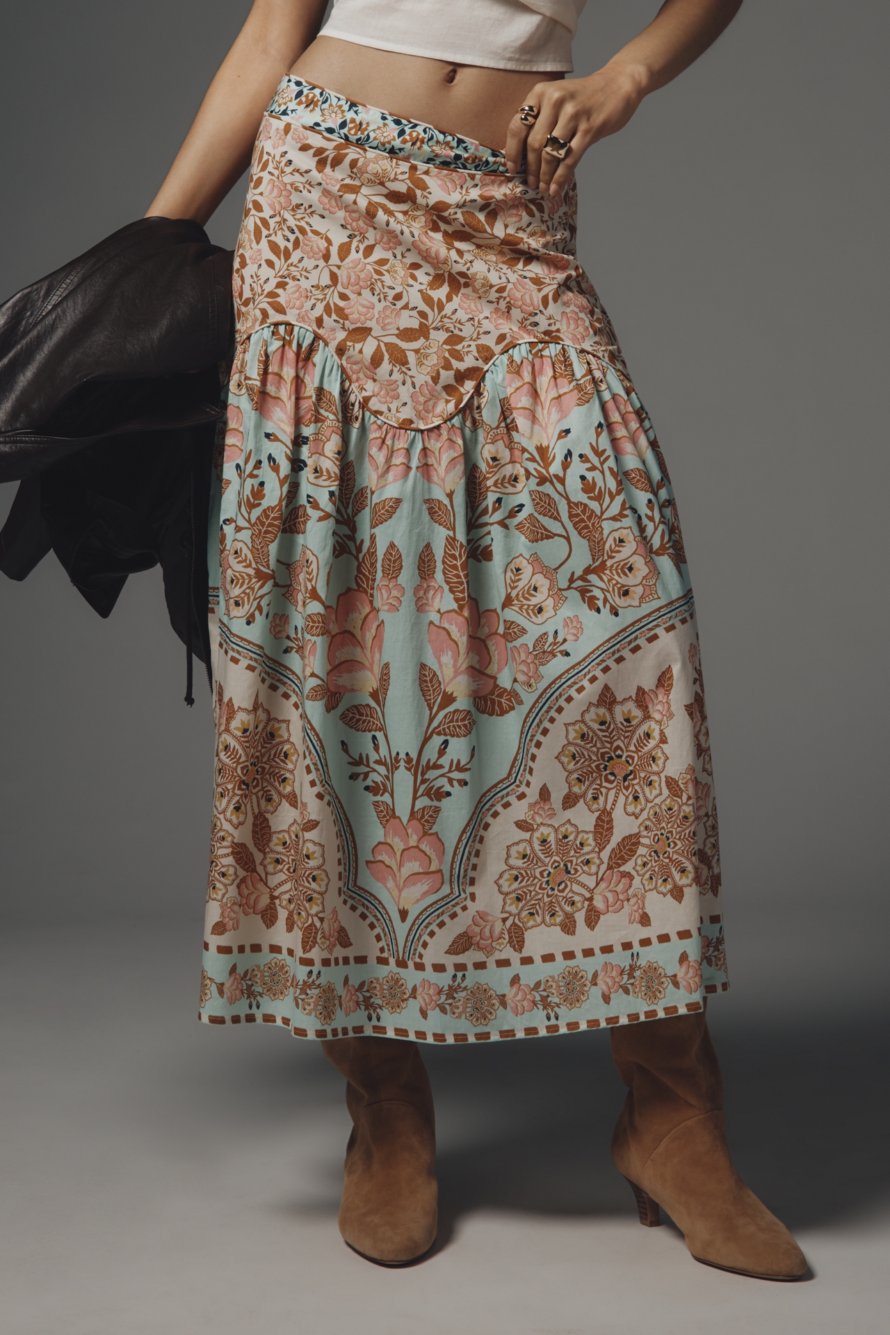 Farm Rio Drop-Waist Midi Skirt