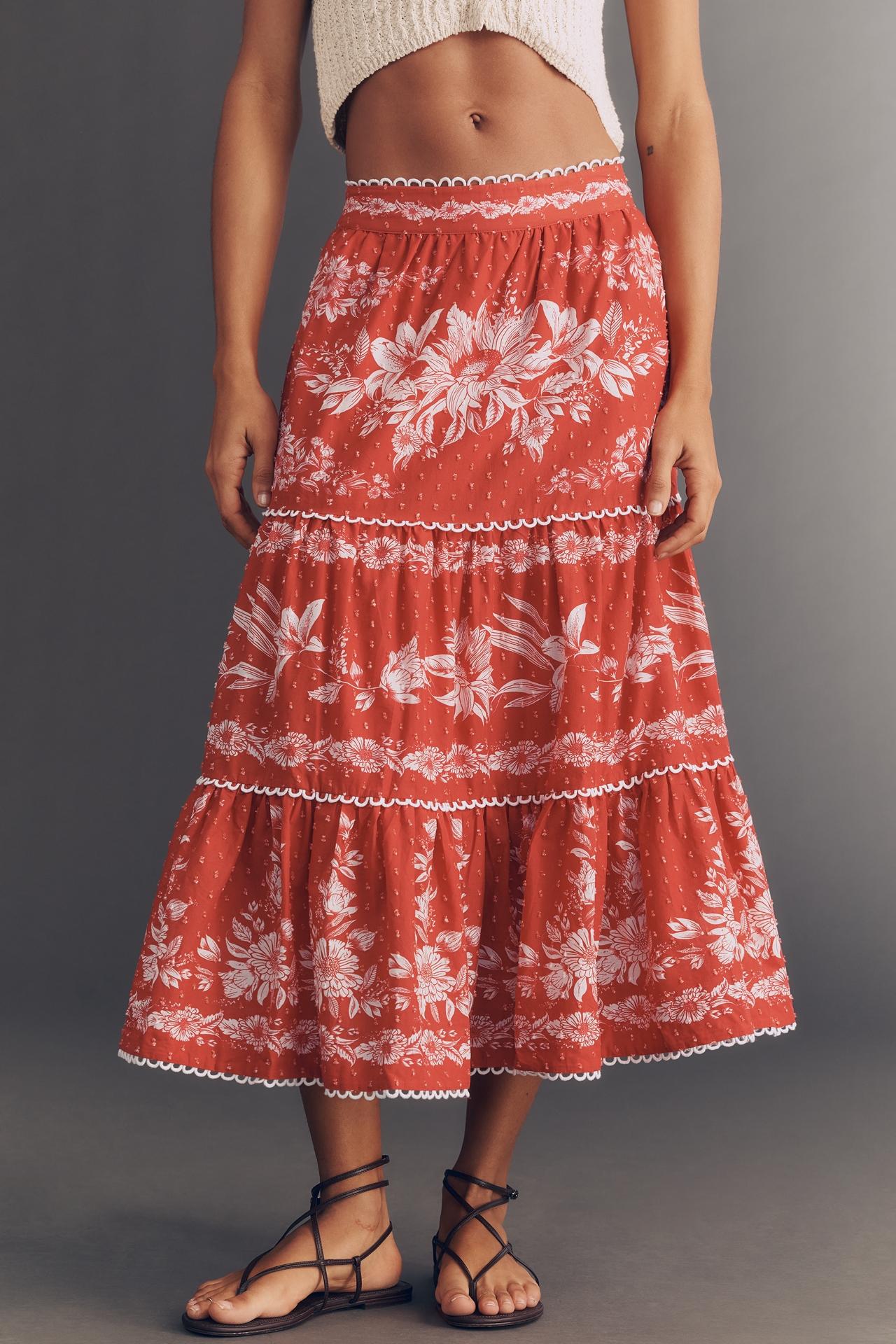 Farm Rio Tiered Floral Maxi Skirt