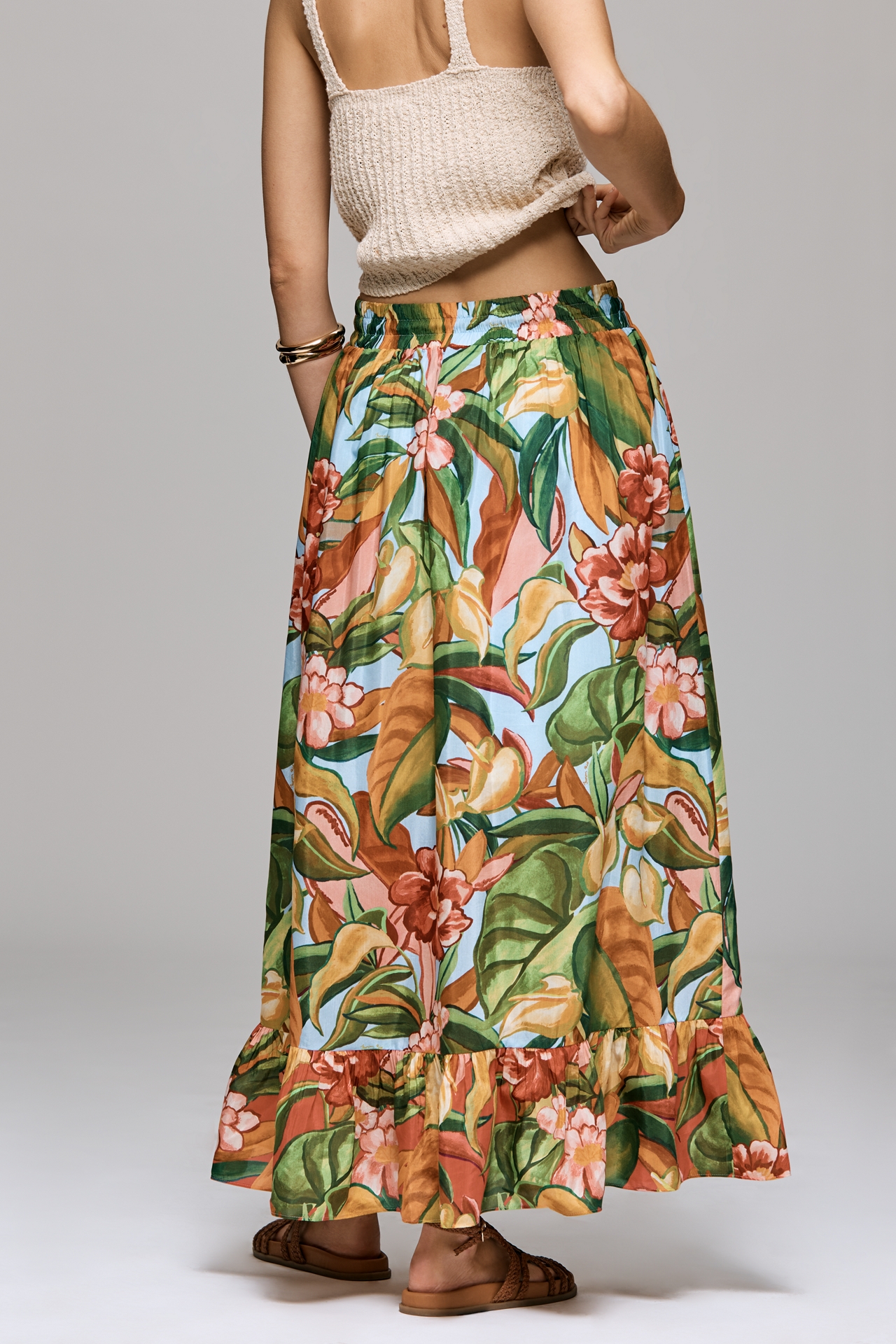 Farm Rio Ruffled Tropical Maxi Skirt