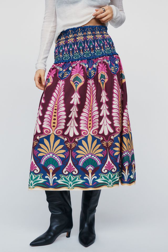 Farm Rio 100% Cotton Smocked Midi Skirt #1