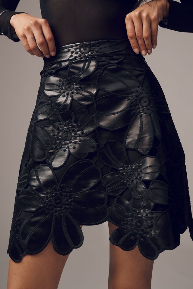 LACE The Label Faux-Leather Laser-Cut Mini Skirt | Anthropologie