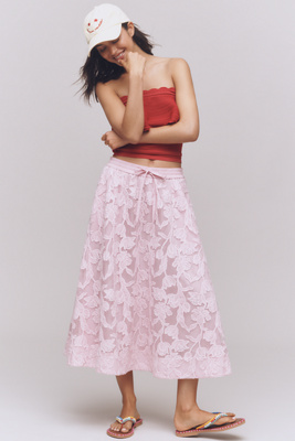 Essentiel Antwerp Heast Floral-embroidered Midi Skirt In Pink