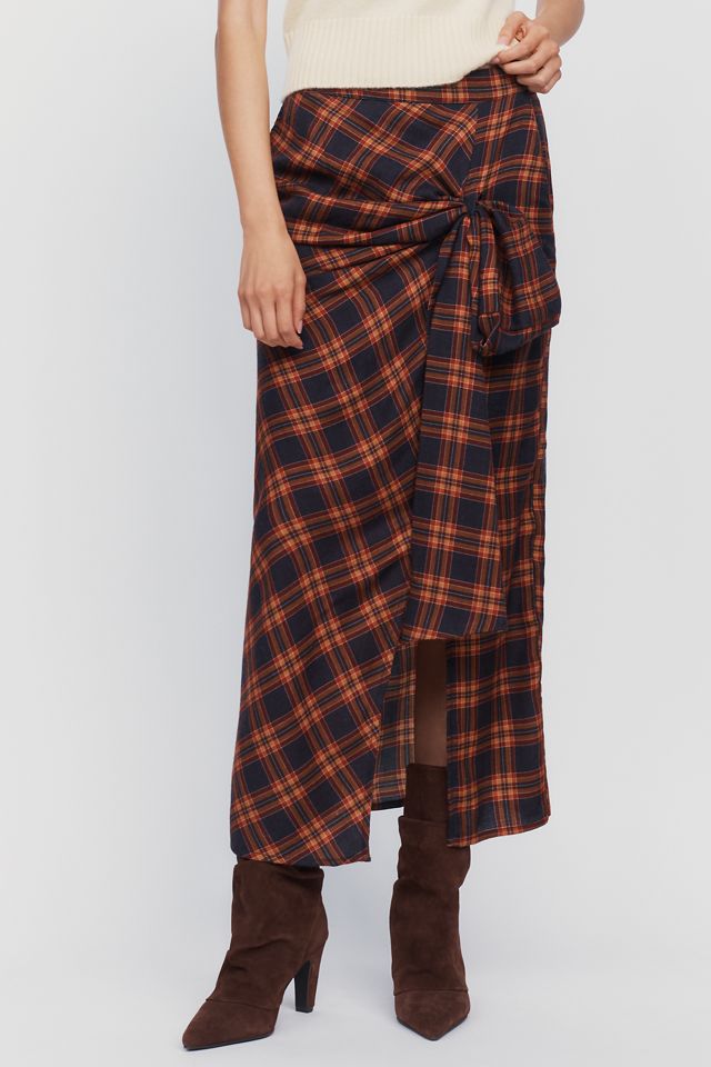 Essentiel Antwerp Karm Wool Cotton Tartan Draped Maxi Skirt #1