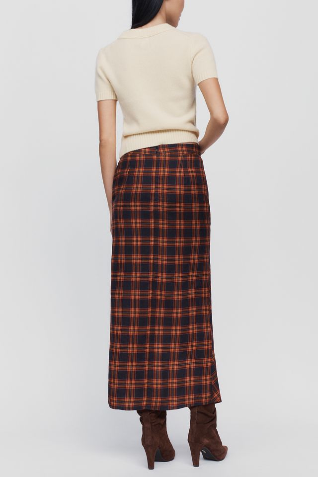 Essentiel Antwerp Karm Wool Cotton Tartan Draped Maxi Skirt #2