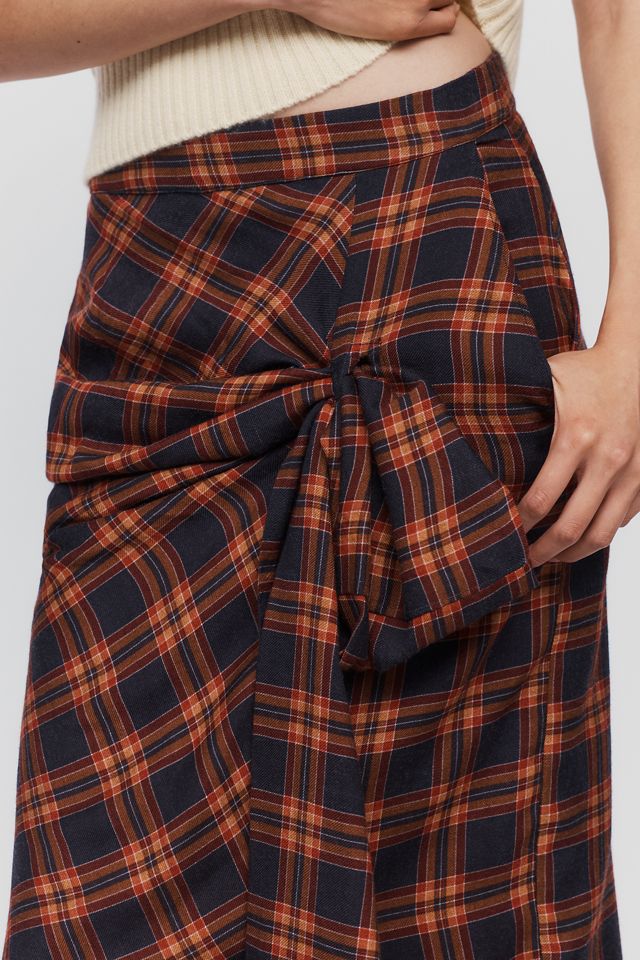 Essentiel Antwerp Karm Wool Cotton Tartan Draped Maxi Skirt #3